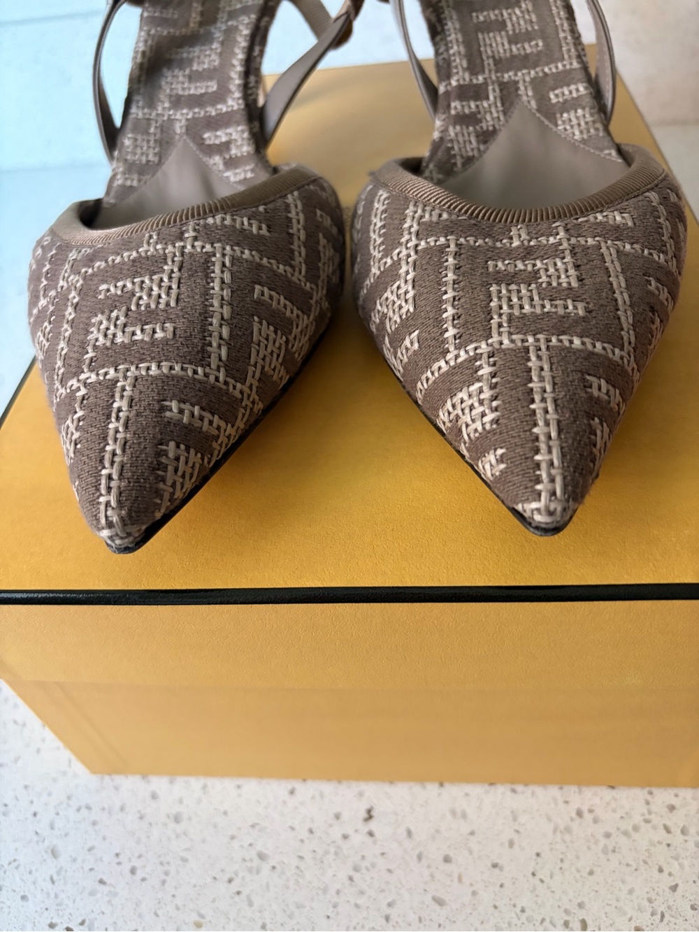 Fendi Colibri Taupe Monogram Pointed Slingback Heels - Picture 2 of 16